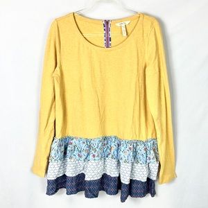 MATILDA JANE | 🌸 Mustard Yellow Blue Boho Ruffled Long-Sleeved Tunic Shirt Top